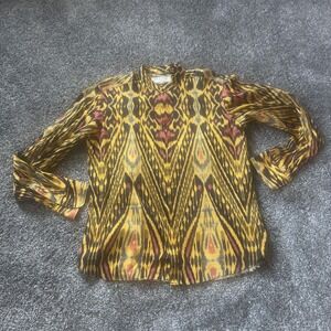 Etro Shirt‎ Womens 40 Yellow Black Red Ikat Band Collar Button Front Italy